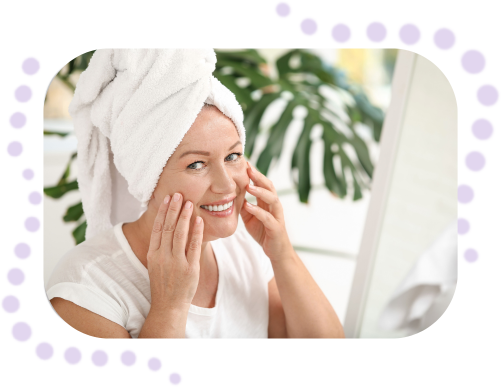 A woman with a towel wrapped around her head